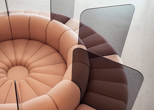 round pink office place entry chair with hygiene screens - onofficemagazine.com