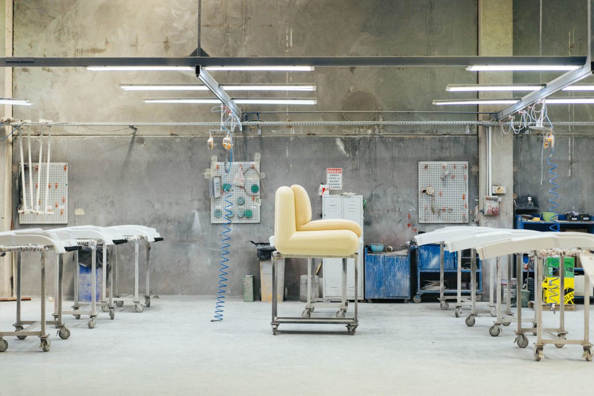 T4 White armchair in the factory