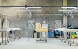 T4 White armchair in the factory