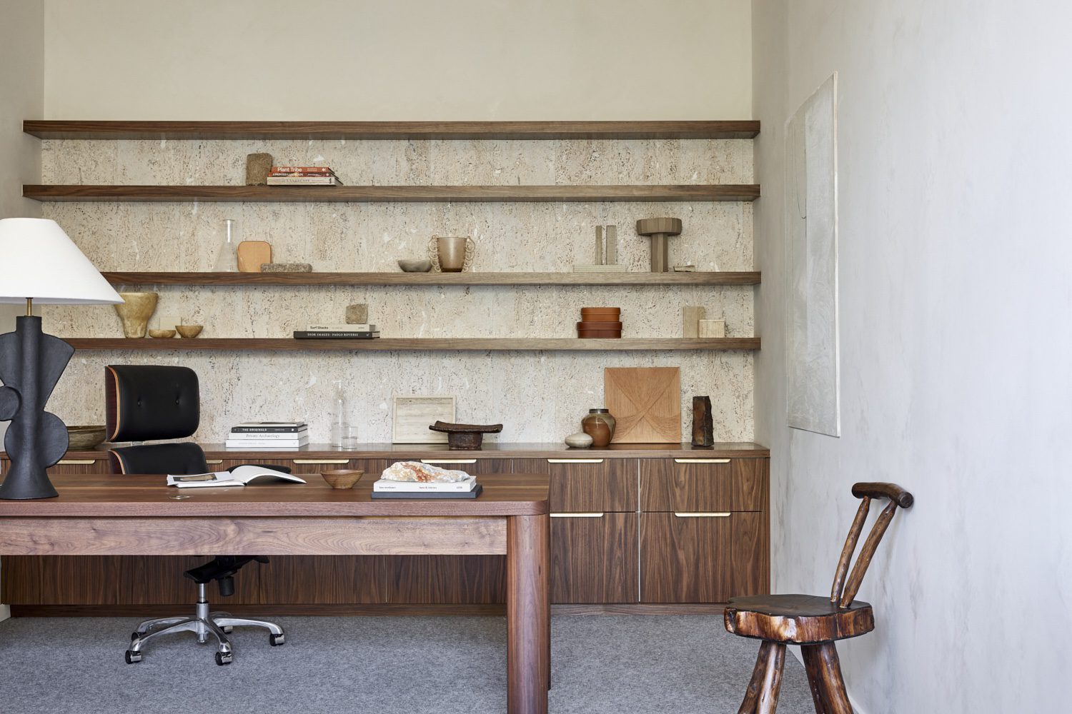 Timber desk and shelving